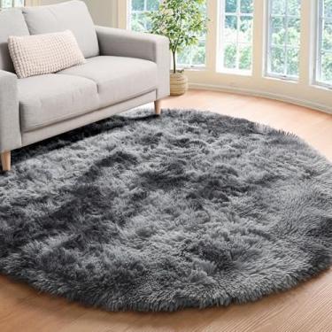 Imagem de ONASAR Tapete redondo cinza escuro tingido de 1,2 m, tapetes circulares ultra macios para crianças, meninas, meninos, adolescentes, felpudo, felpudo, para berçário, dormitório, sala de estar,