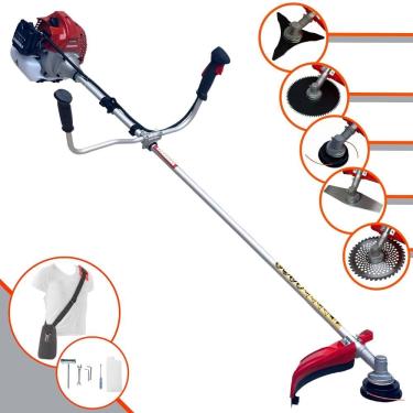 Imagem de Aparador de Grama À Gasolina Kawashima BCJ431L Motor 2T 43cc 1,7HP de Potência 10000rpm Roçadeira Completa Com Carretel Nylon e Kit 4 Lâminas de Corte