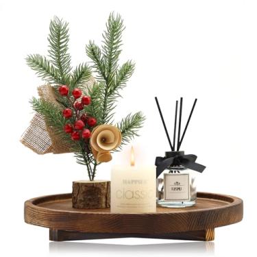 Imagem de Bandeja decorativa redonda de madeira, organizador de balcão de banheiro, decoração de cozinha de fazenda, elevador de madeira para saboneteira, perfume, vela, suporte de esponja, bandejas de banheiro