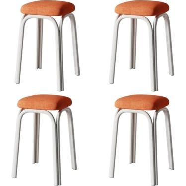 Imagem de Conjunto De 4 Bancos Empilháveis De Metal,banco De Bar Quadrado Estofado Com Tapete De Pé O-slip,banco Sem Encosto Bancos De Bar Portáteis De Perna De Metal,para Casa Kit, Orange, 33x48cm