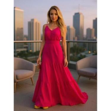 Imagem de Vestido feminino longo sem mangas Com Cinto Alças finas Plissado Saia rodada 3 marias Convidada-Feminino