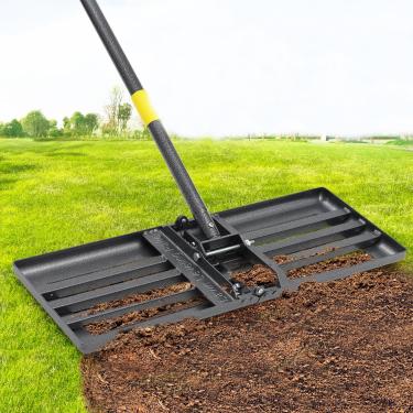 Imagem de PoPoHoser Ancinho Nivelador De Gramado Com Placa Solo Curva Dobrável 30" X 10", Ferramenta Niveladora Cabo Longo 72" Para Serviço Pesado Nivelar Composto, Solo, Terra, Areia, Grama, Turfa, Musgo