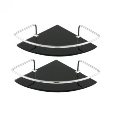 Imagem de Kit 2 Peças Prateleira de Canto para Banheiro, Vidro Fumê com Alumínio Polido, 29x20cm, Suporte para Shampoo