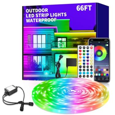 Imagem de vimeepro Fita de luzes LED externas de 20 metros à prova d'água, tiras de luz LED externas IP68 à prova d'água, mudança de cor com aplicativo/controle remoto, luzes de corda LED RGB para ambientes