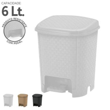 Imagem de Lixeira Rattan Cozinha Banheiro Escritório Casa c/ Pedal 6 L - Monte L
