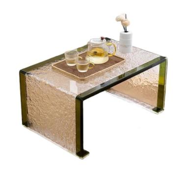 Imagem de YANIR-137 Peitoril de janela flutuante de acrílico com padrão de pedra de janela baixa, mesa de centro pequena transparente, mesa de centro pequena para sala de estar, janela de sacada