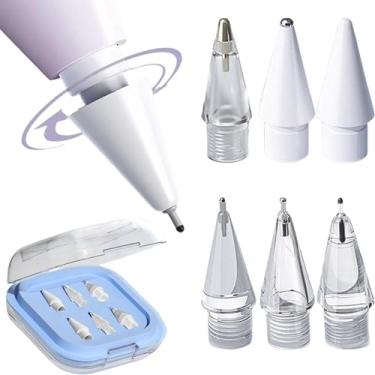 Imagem de Ephoou Pontas de lápis de substituição atualizadas para Apple Pencil Pro, 1ª geração, 2ª geração, USB-C, metal resistente ao desgaste e pontas POM com capa para iPad Pro - pacote com 6, azul