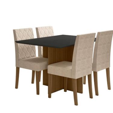 Imagem de Sala de Jantar Helo 90x90 Com Vidro 4L Cadeiras Jade Poliman Móveis