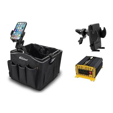 Imagem de AutoExec Estação de trabalho para veículos Milkcrate e escritório móvel com suporte para telefone e clipe de ventilação do telefone