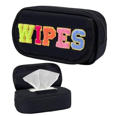 Imagem de Dispensador de lenços portátil reutilizável, recipiente de lenços de chenille, itens essenciais para bebês recém-nascidos, trocador de bebê, viagem, preto, impermeável, para mamãe