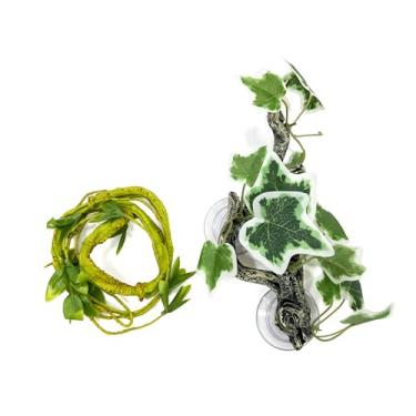 Imagem de Pacote com 2 répteis de trepadeira – Madeira flutuante de resina com ventosas e hera dobrável (médio-grande 25,4 cm) para terrários, lagartixas, lagartos, cobras e habitats de répteis (hera branca)
