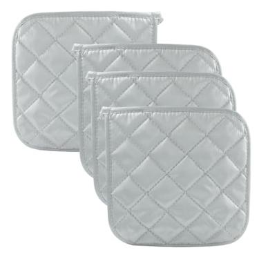 Imagem de Coufce Pacote com 4 suportes de panela resistentes ao calor, almofadas quentes de algodão, pegadores de panela de cozinha, lavável na máquina para cozinhar e assar / entusiastas da cozinha (prata)
