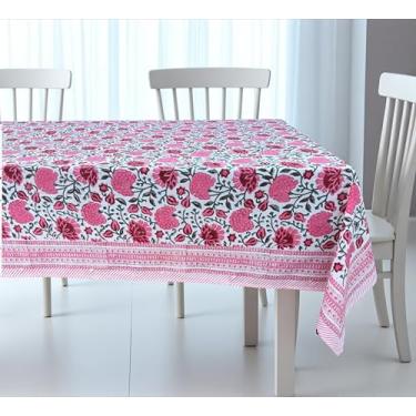 Imagem de Toalha de mesa de outono 100% algodão – Toalha de mesa de jantar quadrada com estampa bloco de mão para jantar, Hoildays, casamentos e decoração de outono, toalha de mesa de Natal (estampa floral rosa