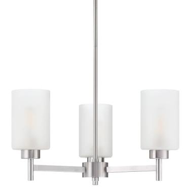 Imagem de Doraimi Lighting Lustre de 3 luzes de vidro fosco estilo clássico pingente de teto luminária com acabamento em níquel escovado para sala de reuniões sala de jantar sobre mesa sala de estar