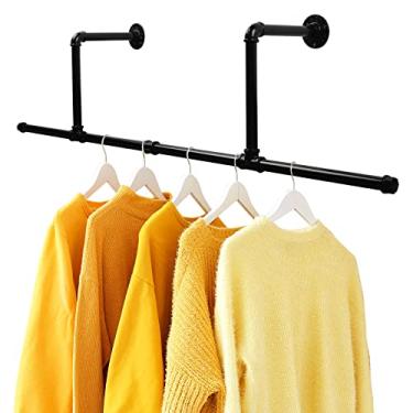 Imagem de MUZIK Arara de roupas de cano industrial de 101,6 cm de comprimento, suportes resistentes montados na parede para armário de banheiro, loja de roupas