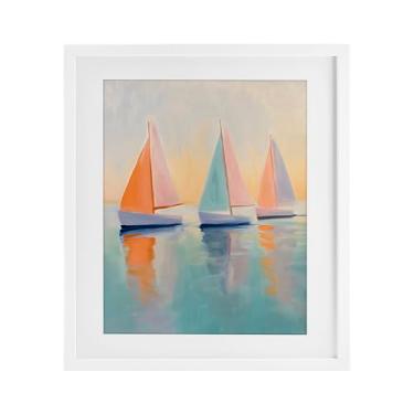 Imagem de Stupell Industries Impressão emoldurada branca trio de veleiro pastel sob vidro, design por LSR Design Studio, 16 x 13
