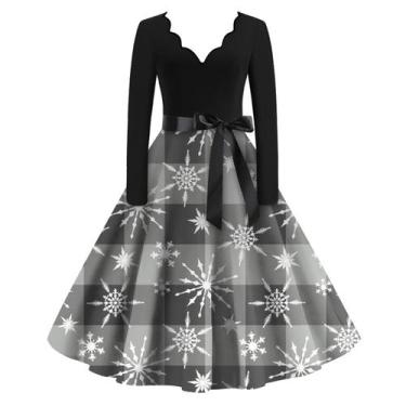 Imagem de Vestido de festa de Natal FQZWONG de manga comprida com decote em V co