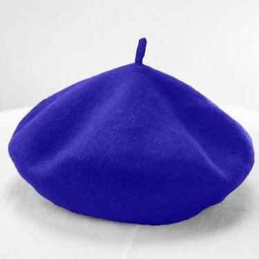 Imagem de Chapéus femininos de lã vintage boinas de cor sólida boné azul - HUOGU