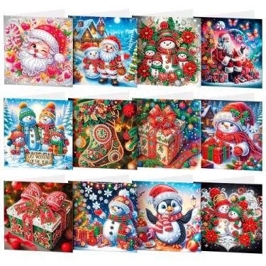 Imagem de Kit de cartões de Natal DIY 5D com pintura de diamante, pacote com 12,