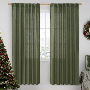 Imagem de Cortinas LAMIT Light Filtering Linen 203 cm, verde oliva, 2 painéis