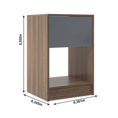 Imagem de Mesa de Cabeceira Cor Castanh/Cinza Retro com Gaveta e Nicho - Direto 