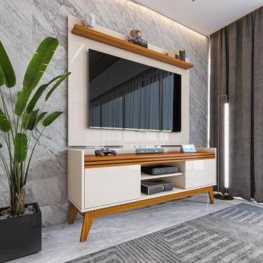 Imagem de Painel Ripado Com Rack 50 Polegadas 136cm Monaco - Off White E Cedro -