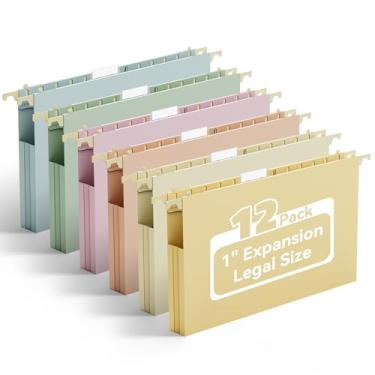 Imagem de Ansook Pastas de arquivo de plástico para pendurar tamanho legal, pasta de arquivo expansível resistente de 2,5 cm com abas, pacote com 12 pastas de arquivo reforçadas para documentos, pastas