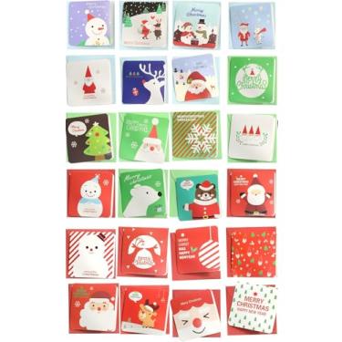 Imagem de Pacote com 24 cartões comemorativos de Feliz Natal com envelope design fofo tamanho pequeno azul verde vermelho 2