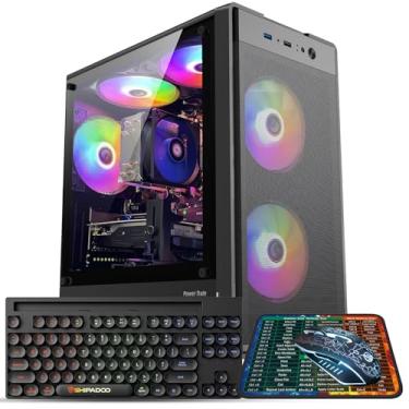 Imagem de Kroteaup Computador desktop para jogos, AMD Ryzen 5 5500 até 4,2GHz, Radeon RTX 2060 6G, 16G, DDR4, SSD de 1TB, WiFi 6, ventilador RGB x5, computadores em torre Windows 11 Home