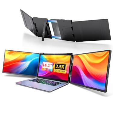 Imagem de Fzaqwen Extensor de monitor de laptop de tela tripla – monitor portátil triplo QHD IPS de 2,5 K para laptop de 13,3 a 17 polegadas, Plug Play e compatível com MacOS/Wins/Chrome/Dex (preto)