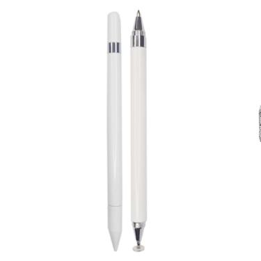 Imagem de Caneta Multifuncional 2 em 1, Metal, Branca, Preta e Prateada, 16 x 0,9 cm, Ponta Fina 0,7mm, para Touchscreen e Papel, Compatível com iOS e Android