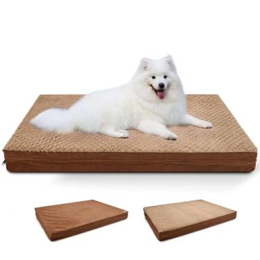Imagem de Camas ortopédicas reversíveis impermeáveis para cães, grande, capa lavável, espuma de caixa de ovos, tamanho padrão para cães de até 29,5 kg, marrom