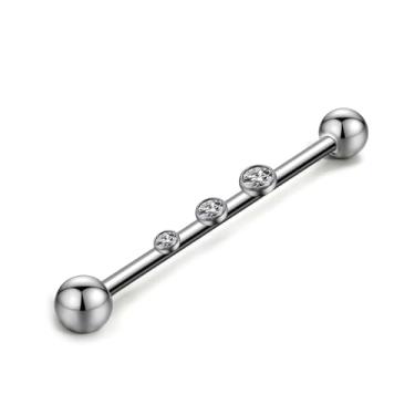 Imagem de ZYTAIJEW G23 titânio 14G barra industrial conjunto de esferas 5 mm extremidades roscadas internamente brincos cartilagem bisel 3 mm 4 mm 5 mm CZ brinco corpo piercing jóias comprimento da barra 38 mm
