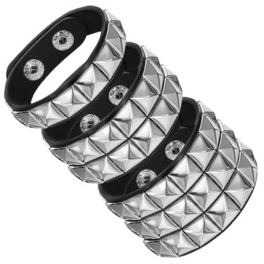 Imagem de KFHENSOMR 3 peças de pulseira cravejada de couro preto rebite punk pulseira punk rock pulseiras de couro pulseira de metal pop anos 80 anos 90 acessórios de joias emmo para homens e mulheres