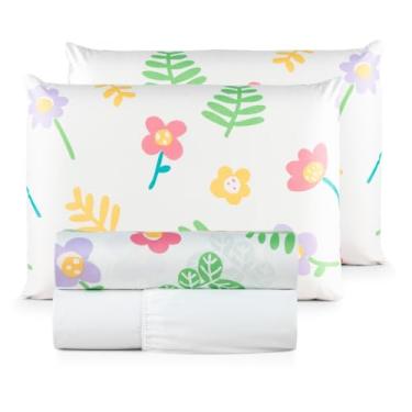 Imagem de Jogo de Lençol Casal Padrão 04 Peças 200 Fios Cama Box Estampado Toque Aveludado Macio(Flower)