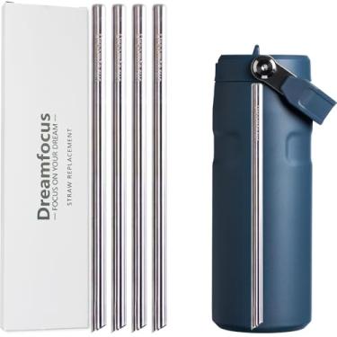 Imagem de Dreamfocus Canudos de metal reutilizáveis de aço inoxidável de substituição para Stanley IceFlow Aerolight Flip Straw 2.0 Garrafa 473 g Pacote com 4