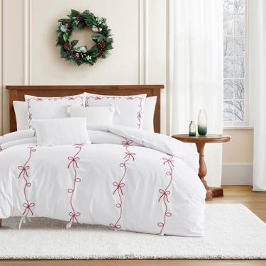 Imagem de Peri Home Bows Bedding Conjunto de edredom e fronha, 100% algodão, 100% algodão, casal/queen, vermelho pimentão