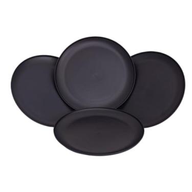 Imagem de Jogo de Pratos Rasos de Jantar Grande Resistente Empilhável Reutilizável Plástico Leve Crianças (Preto,4 un)