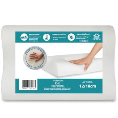 Imagem de Travesseiro Nasa Viscoelástico Ergonômico, D40, Altura 12/10cm Hipoalergênico Termossensível, Espuma 100% Poliuretano - Lar Conforto