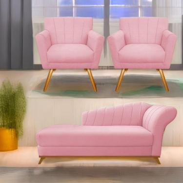 Imagem de Kit Diva Recamier Vanessa 185Cm Lado Esquerdo E 02 Poltronas Laura Suede Cor Rosabebê