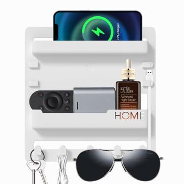 Imagem de Suporte de parede para prateleira de cabeceira, acessórios de prateleiras adesivas flutuantes, organizador de prateleira de parede e armazenamento para quarto, campista, dormitório, telefone de