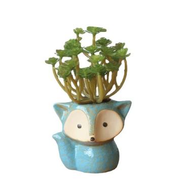 Imagem de Vaso de flores em cerâmica em forma de raposa, desenho animado, planta