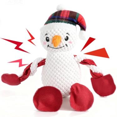 Imagem de PIRTA Brinquedos barulhentos para cães de Natal, brinquedos de pelúcia de boneco de neve, brinquedos de pelúcia para cães grandes, médios e pequenos, brinquedos de mastigar interativos duráveis
