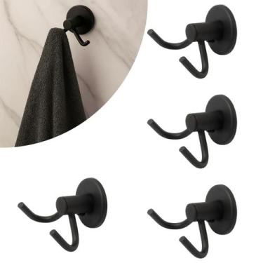 Imagem de Kit 04 Cabide Duplo Preto para Banheiro Gancho Toalheiro Inox Fixação 