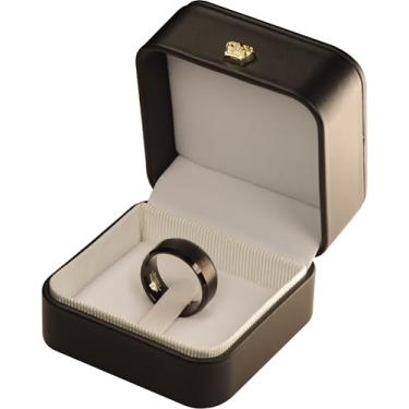 Imagem de LAODA Caixa de anel preta masculina para noivado, casamento, pedido de casamento, caixa de armazenamento de anel de material de couro PU de luxo com clipe para aliança de casamento masculina grossa e