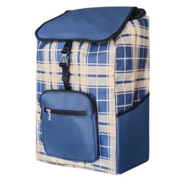 Imagem de Bolsa de substituição para carrinho de mercearia/carrinho de compras, sacos de carrinho à prova d'água, para moldura de liga de alumínio, 34,3 cm x 23 cm x 58,4 cm (azul xadrez)