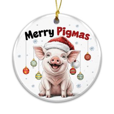 Imagem de Enfeite de porco com chapéu de Papai Noel, decoração de árvore natalina, enfeite Merry Pigmas 2025 – Presente engraçado de animais de fazenda para amantes de porcos, fazendeiros, crianças, família