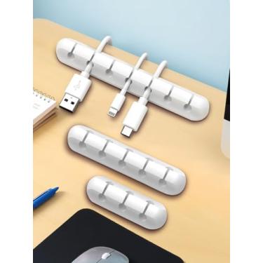 Imagem de Pacote com 3 clipes de suporte de cabo, clipes organizadores de cabos autoadesivos para mesa, cabo de carregamento USB, mesa de cabeceira, cabo de alimentação para mouse, fio, PC, escritório, carro