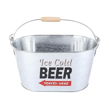 Imagem de Balde de cerveja elegante prevenção de ferrugem oval balde de gelo champanhe de grande capacidade com alça lateral para churrascos de bar, festas e piqueniques, material de ferro (Tipo Gelado)