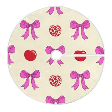 Imagem de Wassud Saia para árvore de Natal com laços de 118 cm e tapete de árvore de Natal festivo de cerejeira com laços seguros para decoração de casa e festa de ano novo